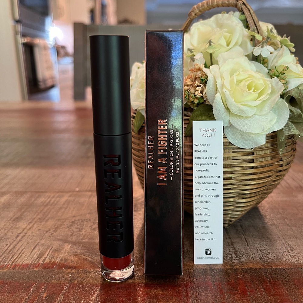 New REALHER Color Rich “I AM A FIGHTER” Lip Gloss DEEP RED!